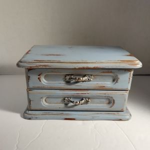 Vintage Upcycled Blue Small Distressed Jewelry Box